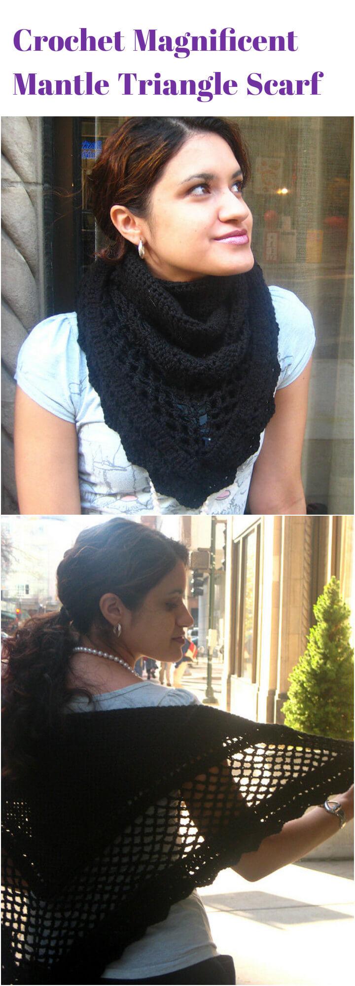 free crochet magnificent mantle triangle scarf pattern